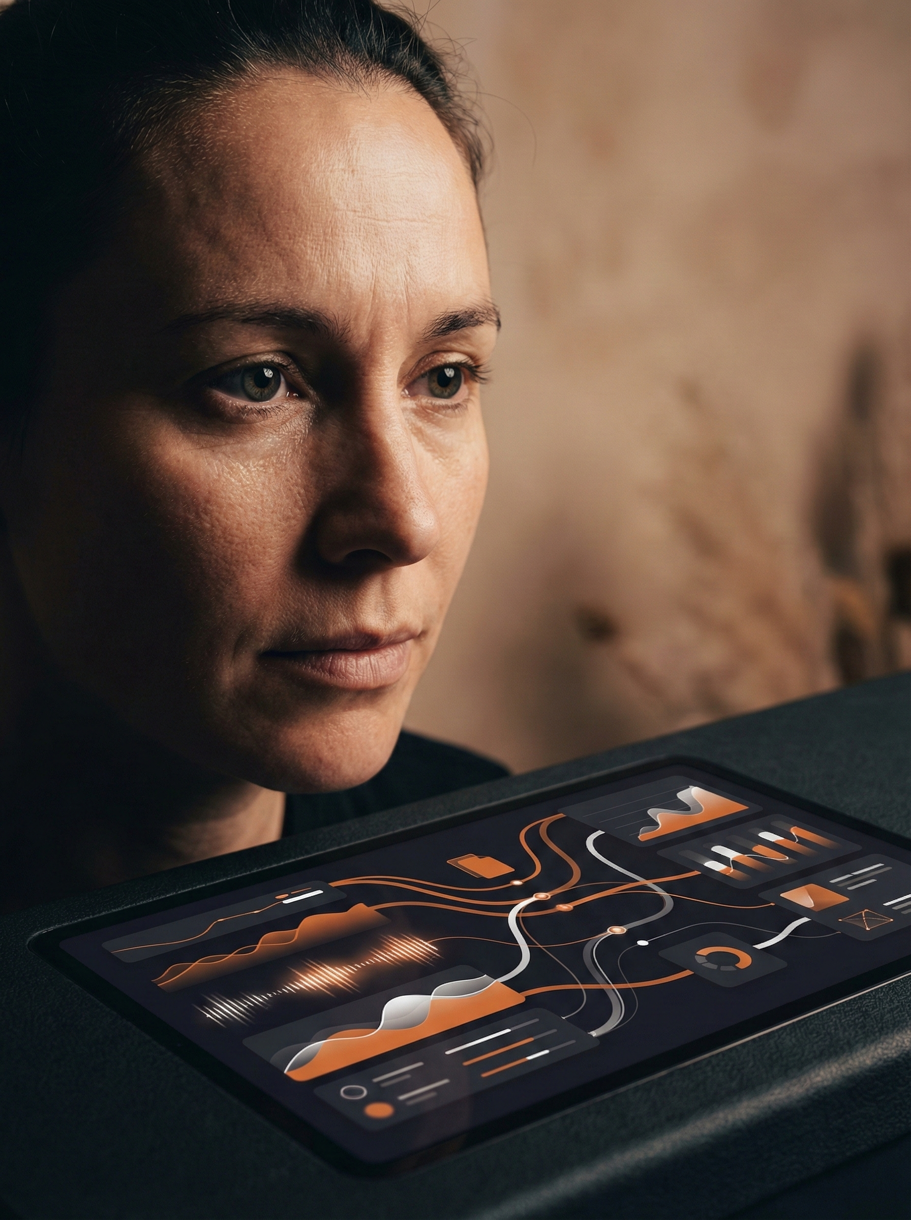 Sophisticated dashboard display showing automated workflow management with multiple connected systems and real-time data visualization