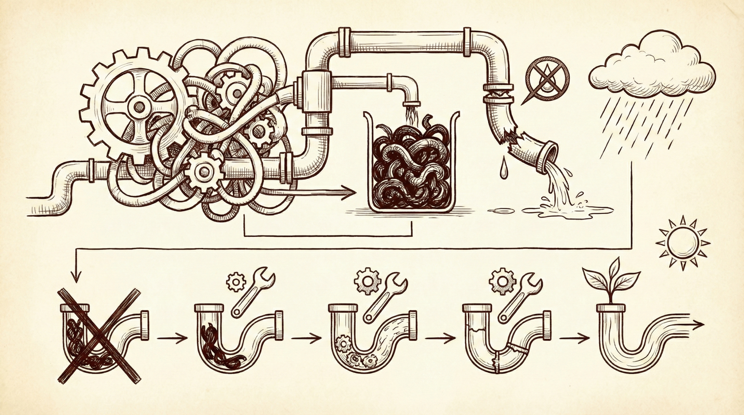 Comparison chart showing failed comprehensive approach vs. successful sequential bottleneck elimination with timeline and results
