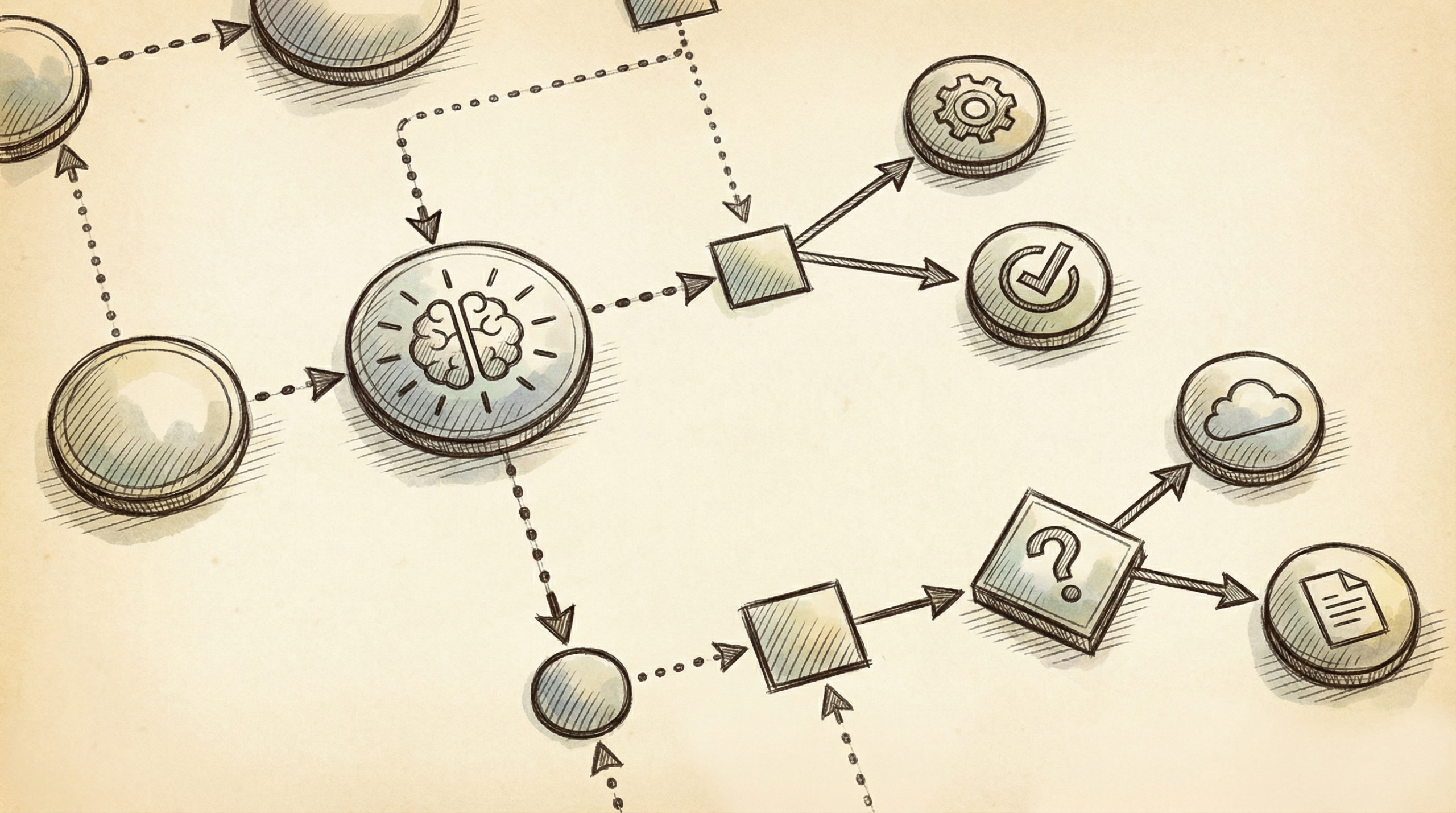 n8n workflow canvas showing nodes connected with lines, including AI processing steps and decision points
